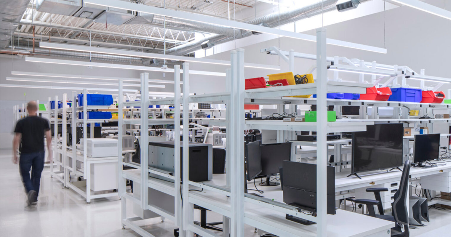 Interior, technical lab space at Belkin, California